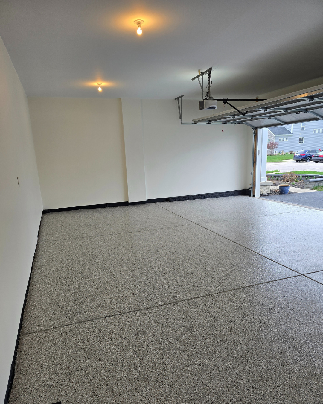 flake epoxy garage floor after