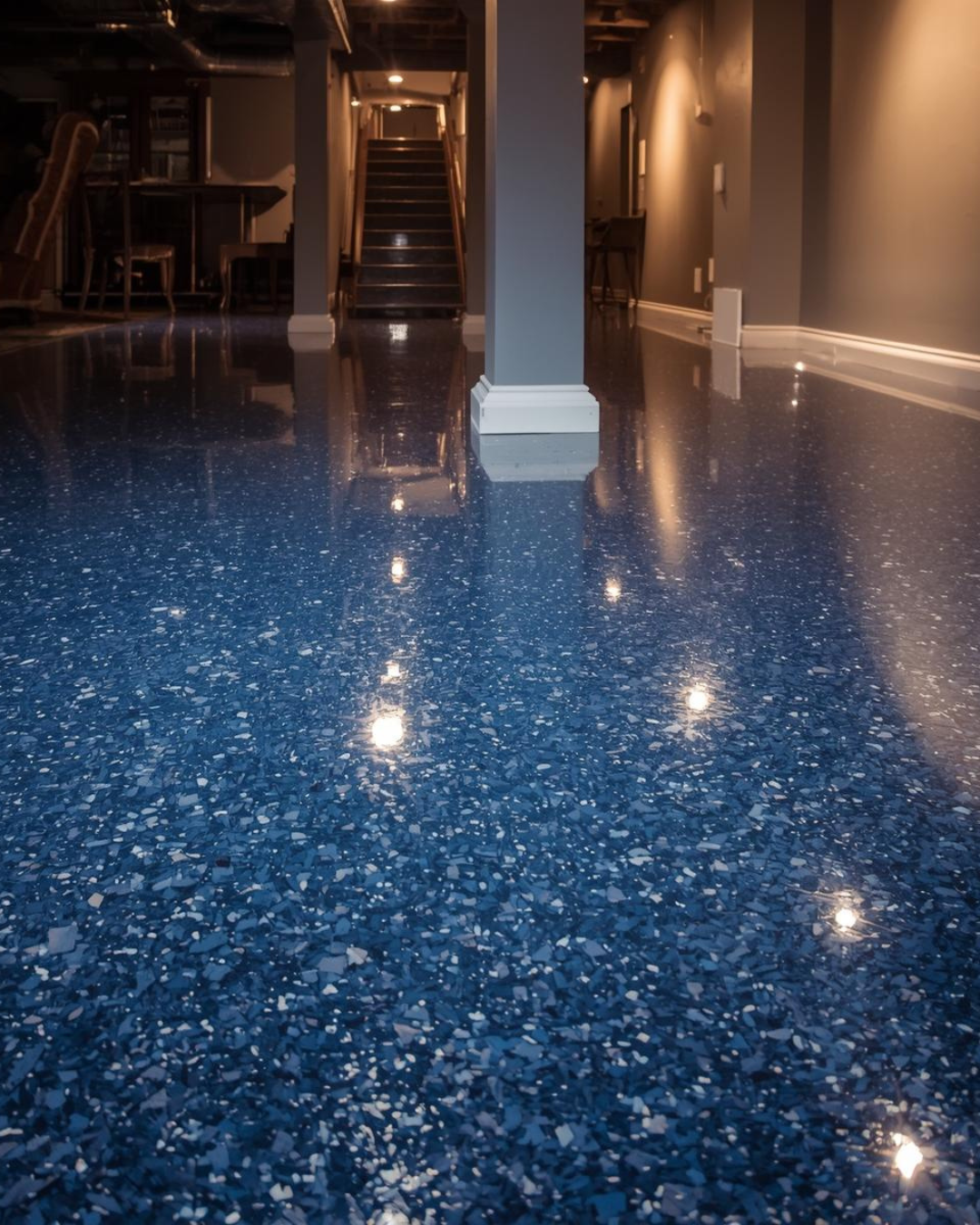 blue flake basement epoxy floor coating