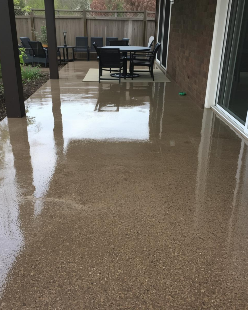 brown flake epoxy patio coating on residential concrete patio in marysville oh