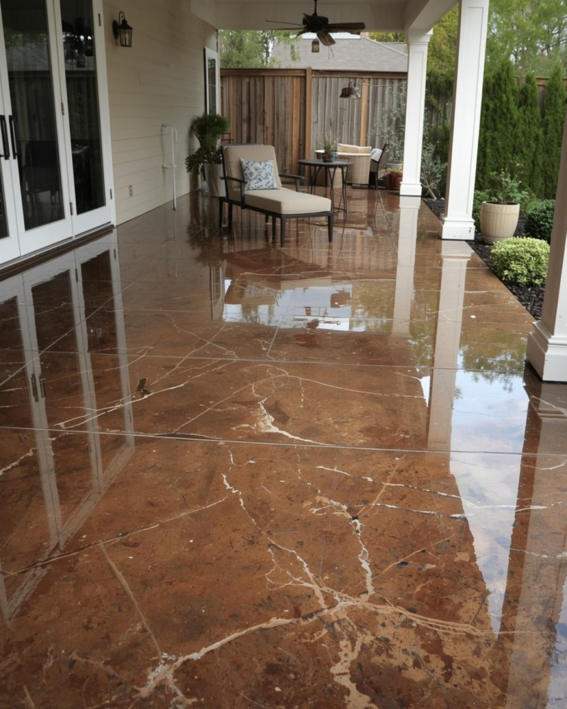 espresso marble epoxy patio coating on covered outdoor patio in columbus oh