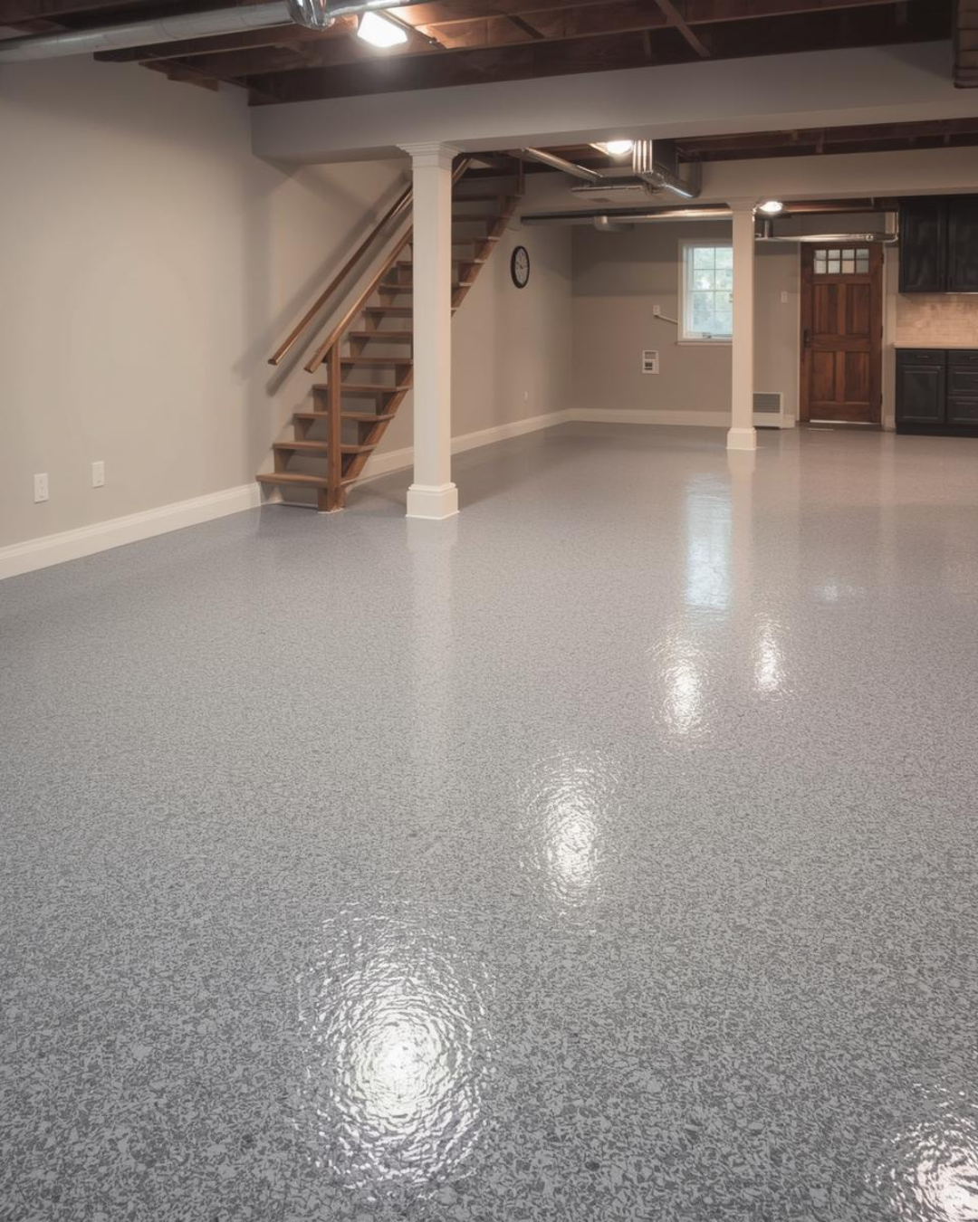 light gray basement epoxy floor finish