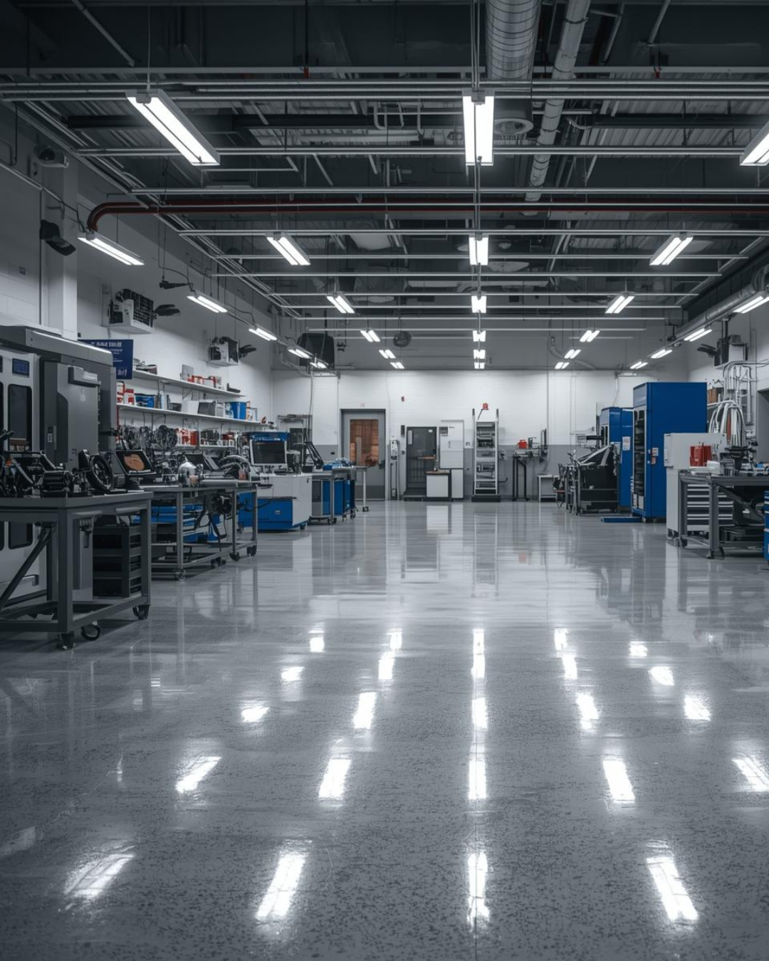 mechanical lab featuring epoxy flooring system