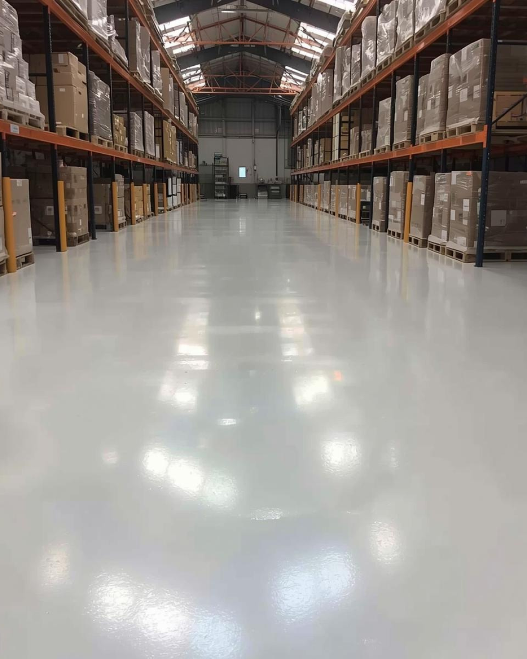 large warehouse with heavy duty epoxy flooring