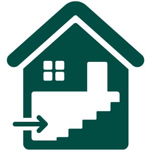 house with arrow pointing to basement icon